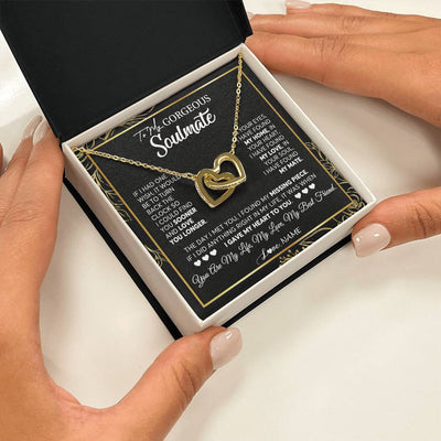 Interlocking Hearts Necklace 18K Yellow Gold Finish | 2 | Personalized To My Gorgeous Soulmate Necklace From Husband My Life My Love Wife Birthday Wedding Valentines Day Christmas Customized Gift Box Message Card | siriusteestore