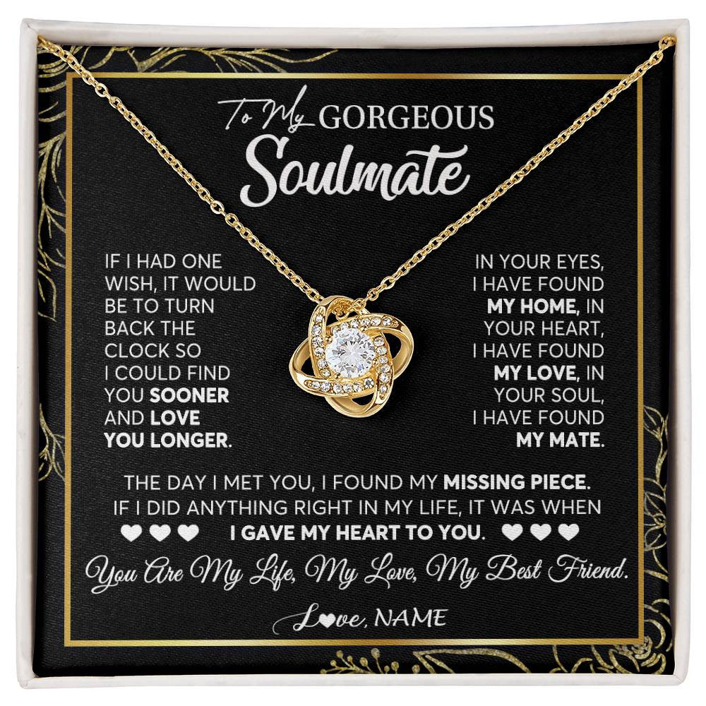 Love Knot Necklace 18K Yellow Gold Finish | 1 | Personalized To My Gorgeous Soulmate Necklace From Husband My Life My Love Wife Birthday Wedding Valentines Day Christmas Customized Gift Box Message Card | siriusteestore