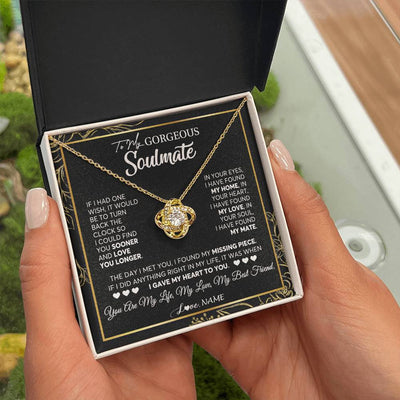 Love Knot Necklace 18K Yellow Gold Finish | 2 | Personalized To My Gorgeous Soulmate Necklace From Husband My Life My Love Wife Birthday Wedding Valentines Day Christmas Customized Gift Box Message Card | siriusteestore