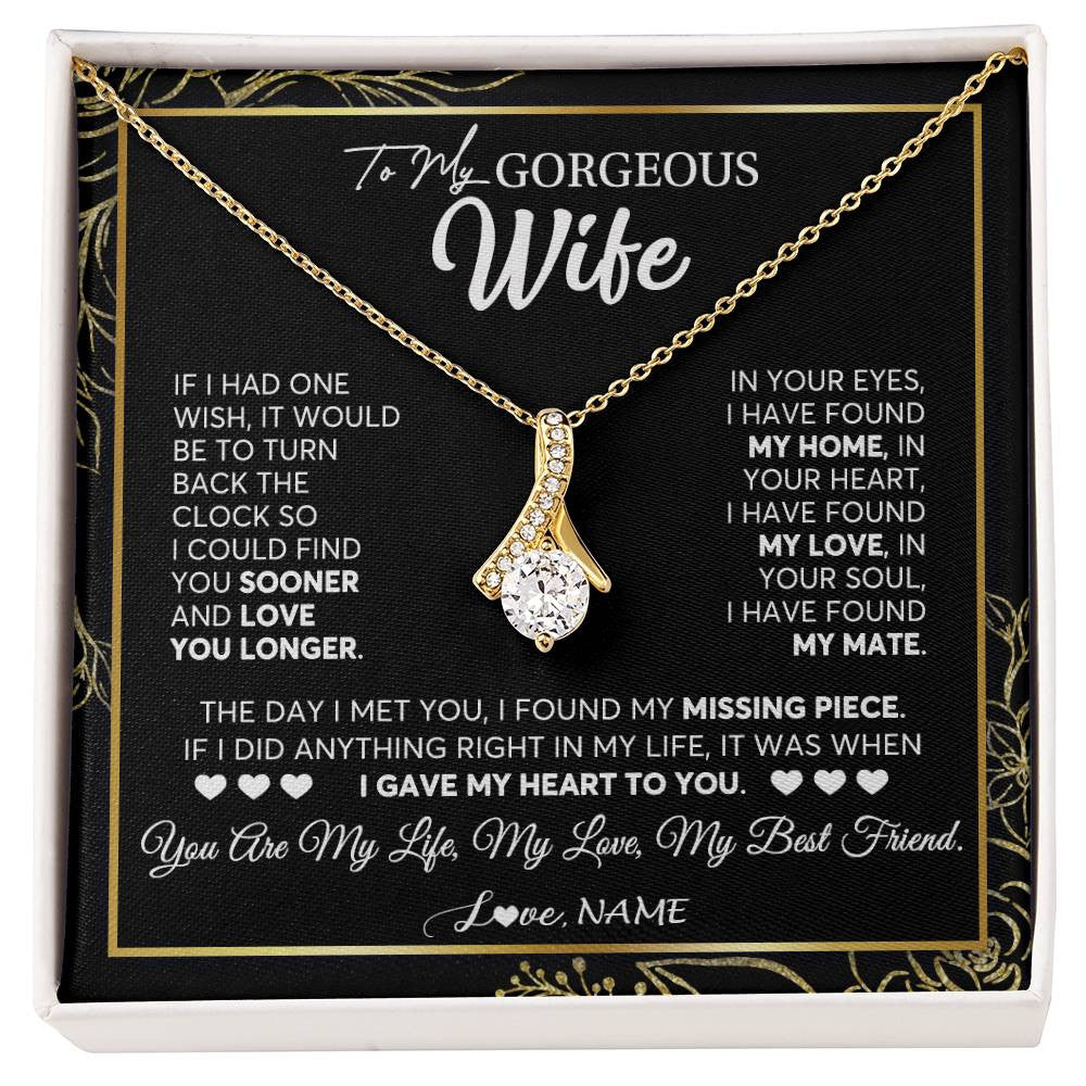 Alluring Beauty Necklace 18K Yellow Gold Finish | 1 | Personalized To My Gorgeous Wife Necklace From Husband My Life My Love Wife Birthday Wedding Valentines Day Christmas Customized Gift Box Message Card | siriusteestore