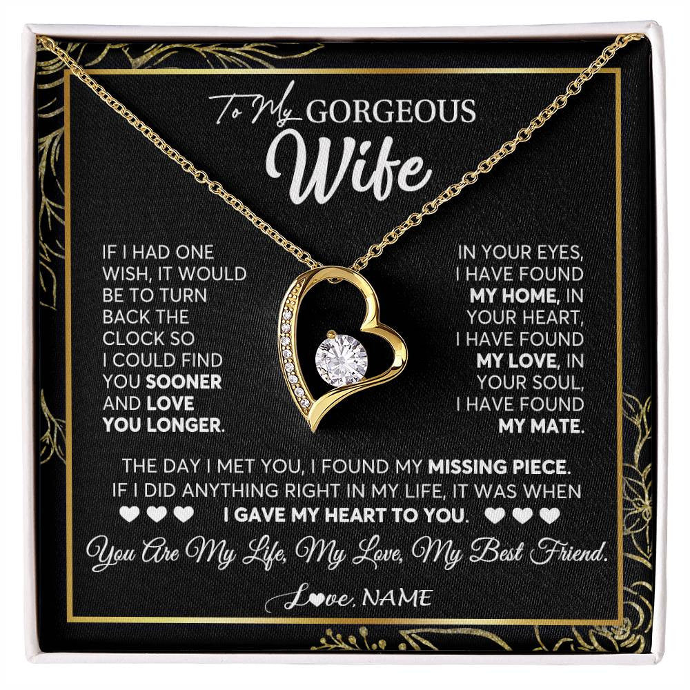Forever Love Necklace 18K Yellow Gold Finish | 1 | Personalized To My Gorgeous Wife Necklace From Husband My Life My Love Wife Birthday Wedding Valentines Day Christmas Customized Gift Box Message Card | siriusteestore