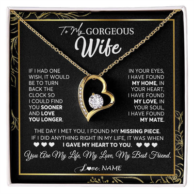 Forever Love Necklace 18K Yellow Gold Finish | 1 | Personalized To My Gorgeous Wife Necklace From Husband My Life My Love Wife Birthday Wedding Valentines Day Christmas Customized Gift Box Message Card | siriusteestore