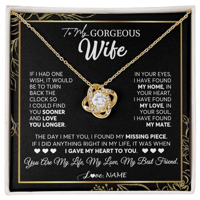 Love Knot Necklace 18K Yellow Gold Finish | 1 | Personalized To My Gorgeous Wife Necklace From Husband My Life My Love Wife Birthday Wedding Valentines Day Christmas Customized Gift Box Message Card | siriusteestore