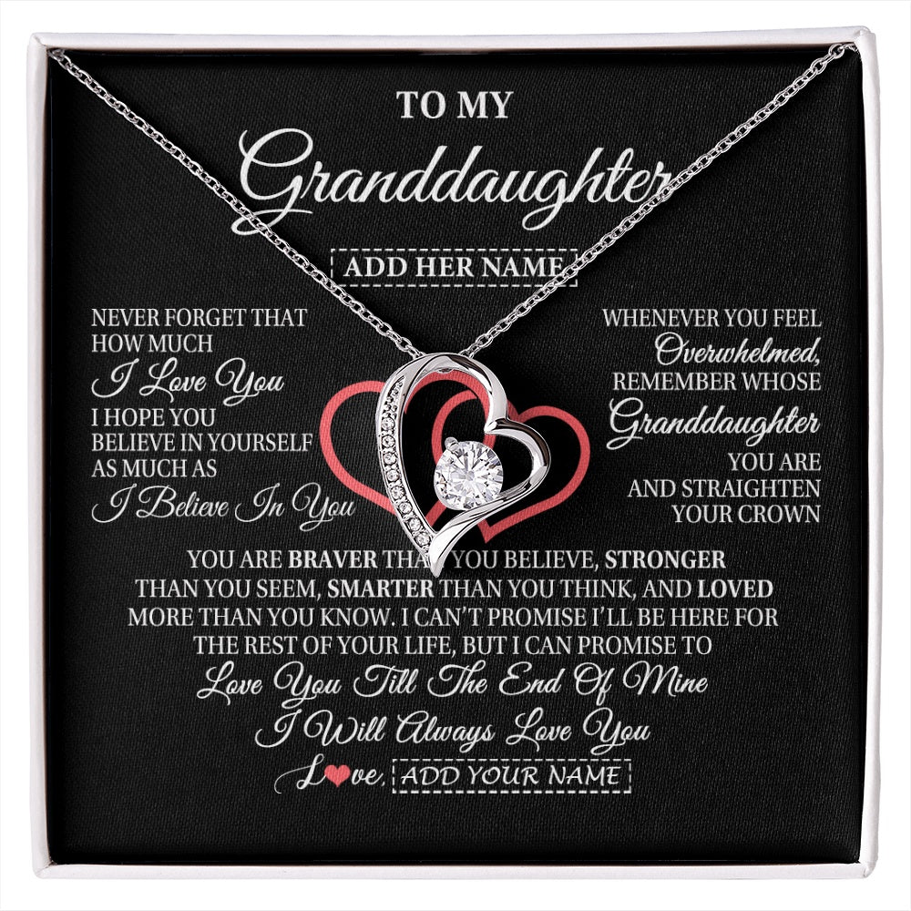Forever Love Necklace 14K White Gold Finish | 1 | Personalized To My Granddaughter Birthday Gifts From Granparents Always Love You Granddaughter Gifts Necklace Jewelry Christmas Custom Gift Box Message Card | siriusteestore.myshopify