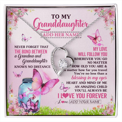 Forever Love Necklace 14K White Gold Finish | 1 | Personalized To My Granddaughter Butterfly Necklace From Grandma The Bond Between Granddaughter Birthday Gifts Graduation Christmas Gift Box Message Card | https://siriusteestore.
