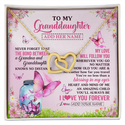 Interlocking Hearts Necklace 18K Yellow Gold Finish | 1 | Personalized To My Granddaughter Butterfly Necklace From Grandma The Bond Between Granddaughter Birthday Gifts Graduation Christmas Gift Box Message Card | https://siriusteestore.