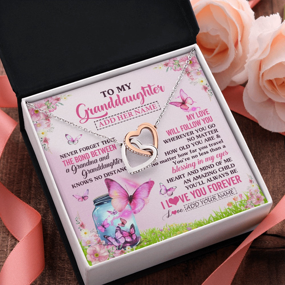 Interlocking Hearts Necklace Stainless Steel & Rose Gold Finish | 2 | Personalized To My Granddaughter Butterfly Necklace From Grandma The Bond Between Granddaughter Birthday Gifts Graduation Christmas Gift Box Message Card | https://siriusteestore.