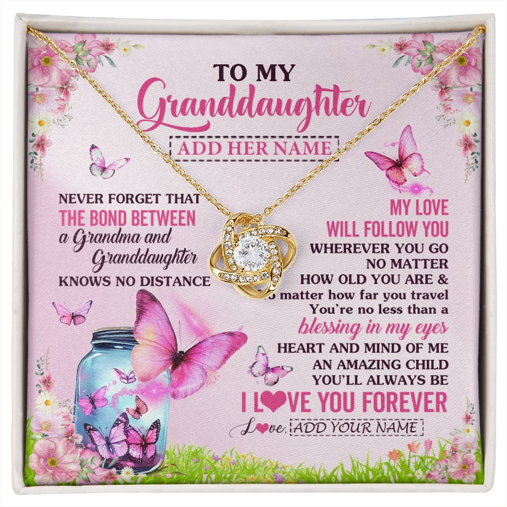 Love Knot Necklace 18K Yellow Gold Finish | 1 | Personalized To My Granddaughter Butterfly Necklace From Grandma The Bond Between Granddaughter Birthday Gifts Graduation Christmas Gift Box Message Card | https://siriusteestore.