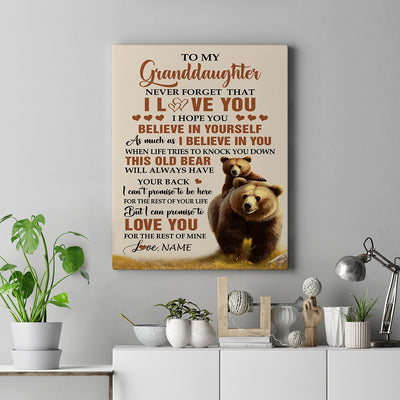 Personalized To My Granddaughter Canvas From Grandma Papa This Old Bear Love You Granddaughter Birthday Gifts Graduation Christmas Custom Wall Art Print Framed Canvas | siriusteestore