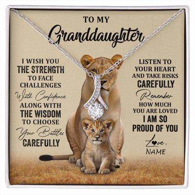 Alluring Beauty Necklace 14K White Gold Finish | 1 | Personalized To My Granddaughter From Grandma Grandpa Necklace I Wish You The Strength Lion Granddaughter Birthday Christmas Customized Gift Box Message Card | siriusteestore