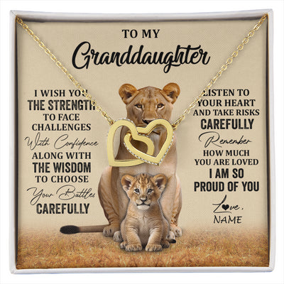 Interlocking Hearts Necklace 18K Yellow Gold Finish | 1 | Personalized To My Granddaughter From Grandma Grandpa Necklace I Wish You The Strength Lion Granddaughter Birthday Christmas Customized Gift Box Message Card | siriusteestore