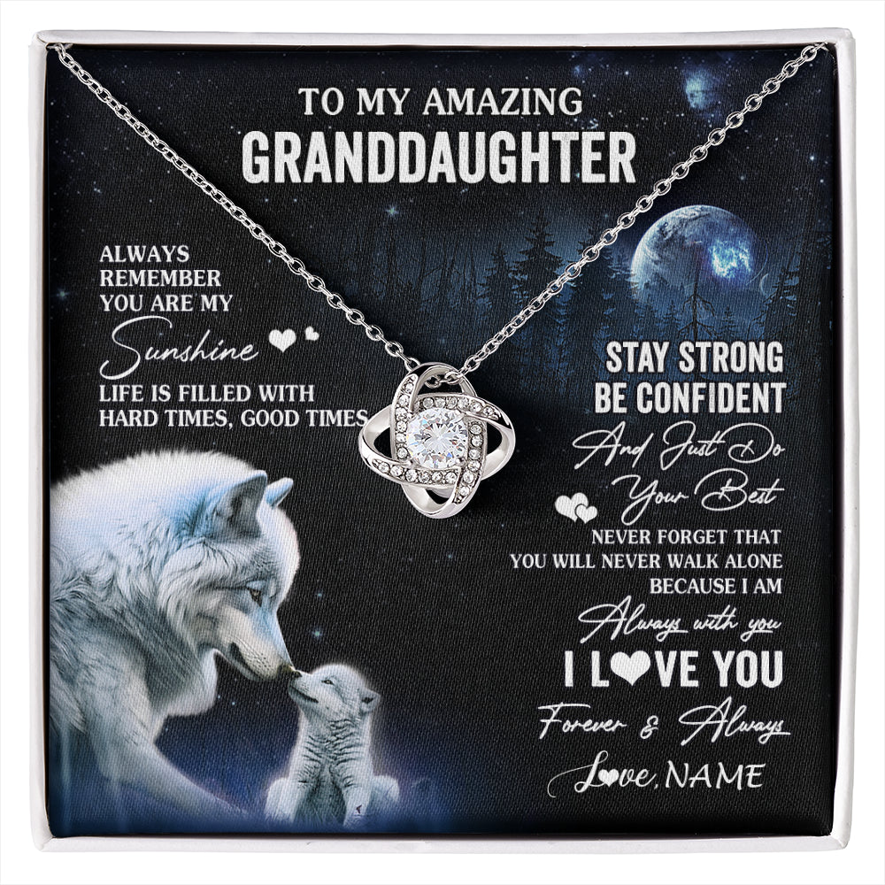 Love Knot Necklace 14K White Gold Finish | 1 | Personalized To My Granddaughter From Grandma Grandpa Necklace Moon Wolf Granddaughter Birthday Gifts Jewelry Christmas Customized Gift Box Message Card | siriusteestore