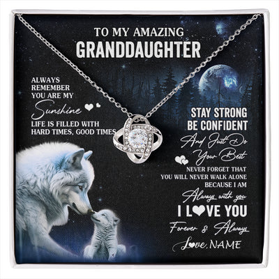 Love Knot Necklace 14K White Gold Finish | 1 | Personalized To My Granddaughter From Grandma Grandpa Necklace Moon Wolf Granddaughter Birthday Gifts Jewelry Christmas Customized Gift Box Message Card | siriusteestore
