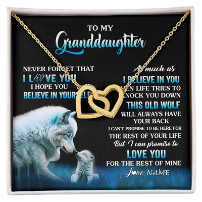 Interlocking Hearts Necklace 18K Yellow Gold Finish | 1 | Personalized To My Granddaughter From Grandma Grandpa Necklace This Old Wolf Love Granddaughter Birthday Jewelry Christmas Customized Gift Box Message Card | siriusteestore