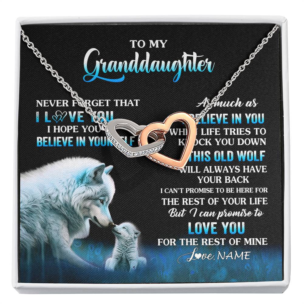 Interlocking Hearts Necklace Stainless Steel & Rose Gold Finish | 1 | Personalized To My Granddaughter From Grandma Grandpa Necklace This Old Wolf Love Granddaughter Birthday Jewelry Christmas Customized Gift Box Message Card | siriusteestore