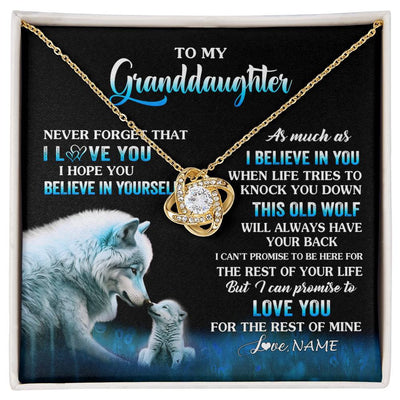 Love Knot Necklace 18K Yellow Gold Finish | 1 | Personalized To My Granddaughter From Grandma Grandpa Necklace This Old Wolf Love Granddaughter Birthday Jewelry Christmas Customized Gift Box Message Card | siriusteestore