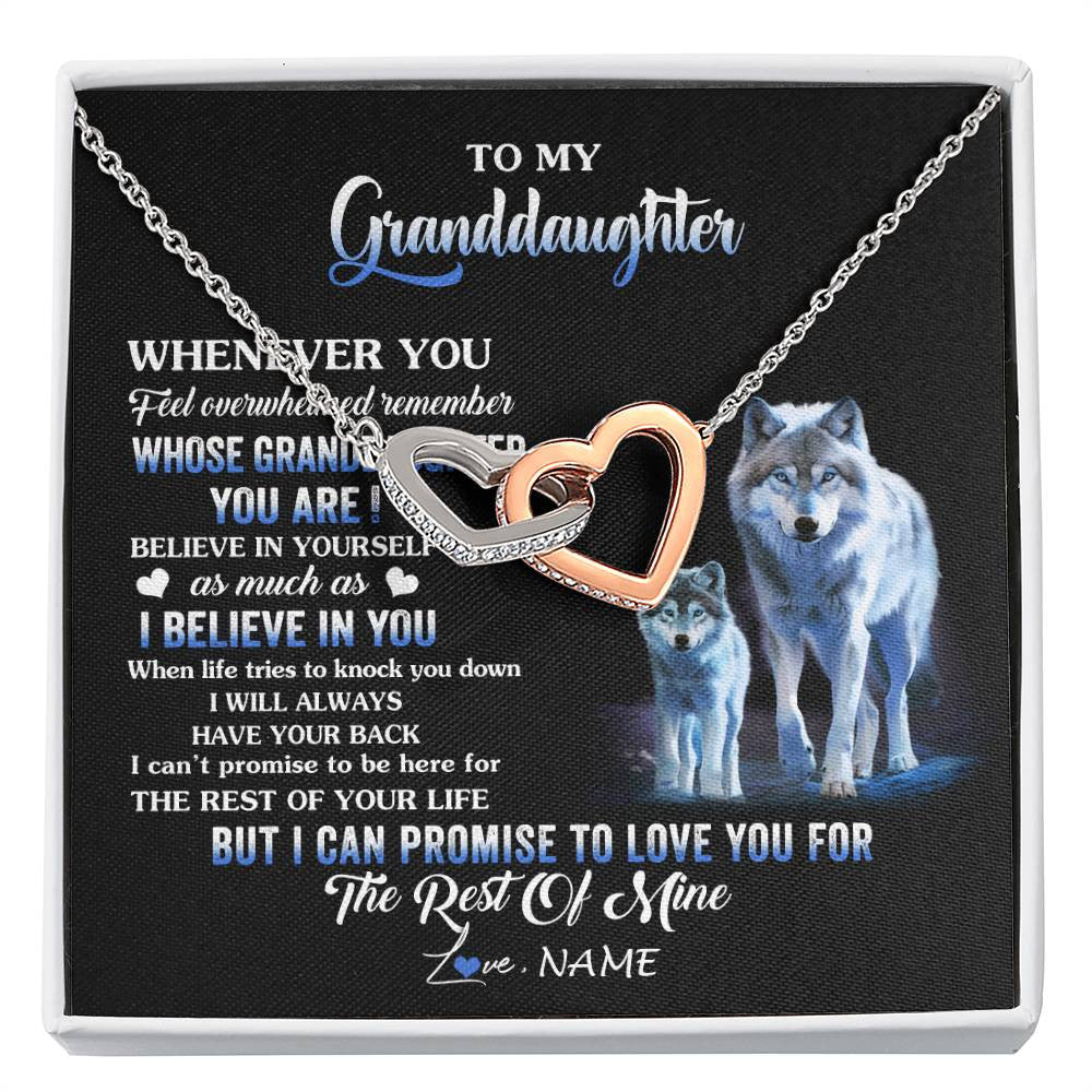 Interlocking Hearts Necklace Stainless Steel & Rose Gold Finish | 1 | Personalized To My Granddaughter From Grandma Grandpa Necklace Whenever You Feel Wolf Granddaughter Birthday Gifts Christmas Customized Gift Box Message Card | siriusteestore