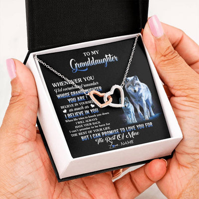 Interlocking Hearts Necklace Stainless Steel & Rose Gold Finish | 2 | Personalized To My Granddaughter From Grandma Grandpa Necklace Whenever You Feel Wolf Granddaughter Birthday Gifts Christmas Customized Gift Box Message Card | siriusteestore