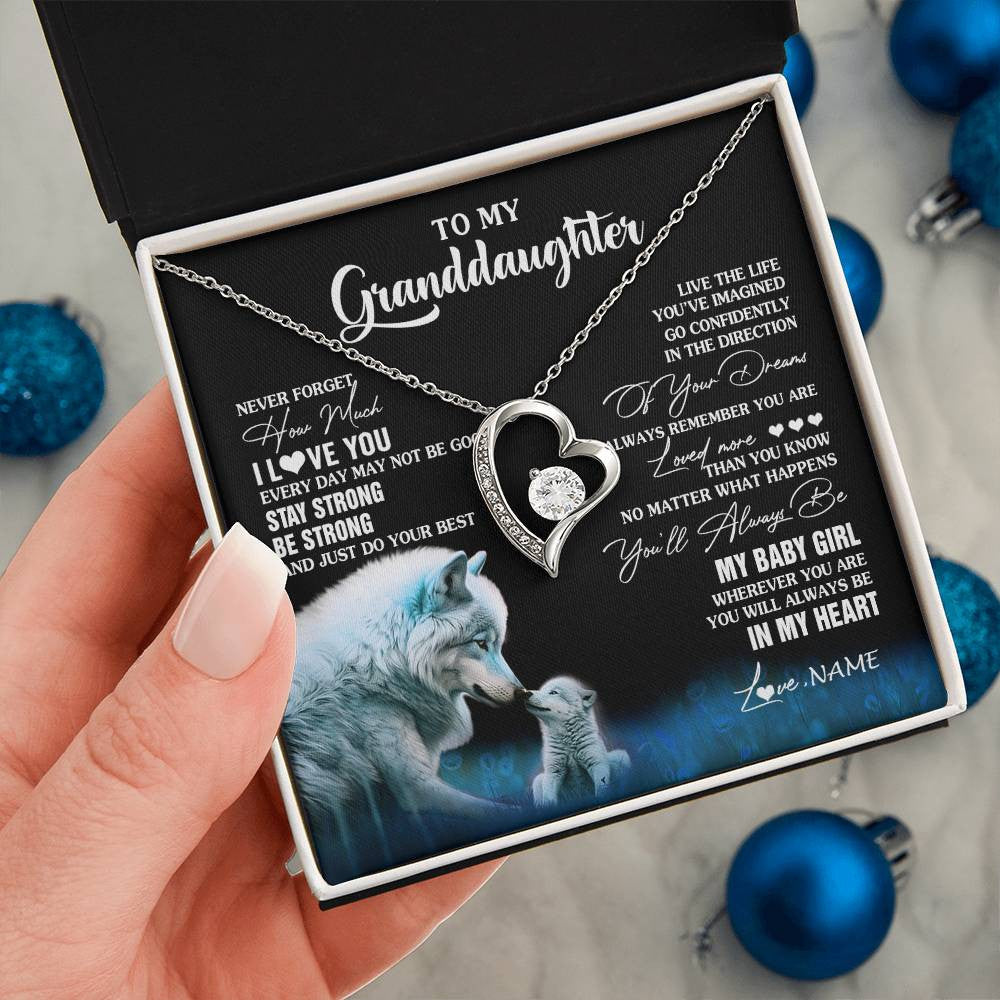 Forever Love Necklace 14K White Gold Finish | 2 | Personalized To My Granddaughter From Grandma Grandpa Necklace Wolf Never Forget How Much I Love You Birthday Gifts Christmas Customized Gift Box Message Card | siriusteestore