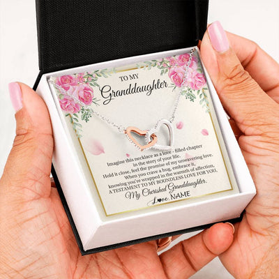 Interlocking Hearts Necklace Stainless Steel & Rose Gold Finish | 2 | Personalized To My Granddaughter From Grandma Imagine This Necklace As A Love Granddaughter Birthday Graduation Christmas Customized Gift Box Message Card | siriusteestore