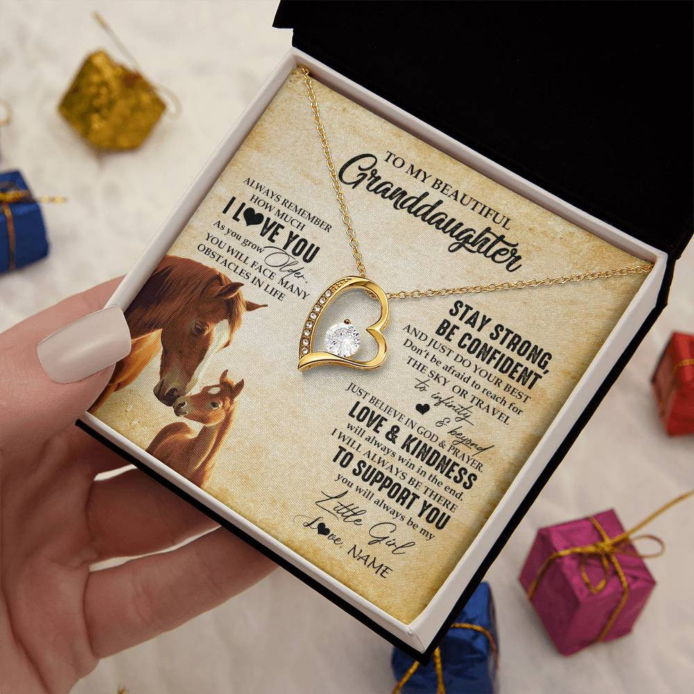 Forever Love Necklace 18K Yellow Gold Finish | 2 | Personalized To My Granddaughter From Grandma Necklace Always Remember I Love You Horse Granddaughter Birthday Christmas Customized Gift Box Message Card | siriusteestore
