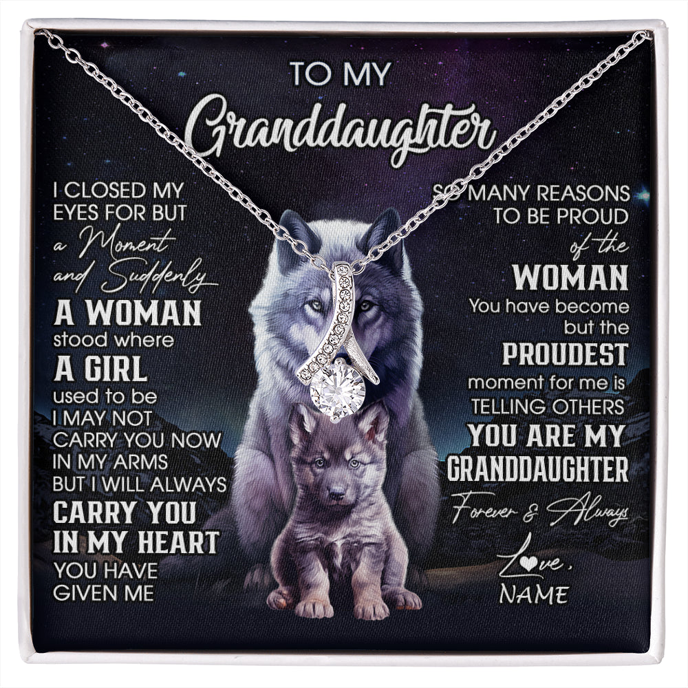 Alluring Beauty Necklace 14K White Gold Finish | 1 | Personalized To My Granddaughter From Grandma Necklace I Close My Eyes Wolf Granddaughter Birthday Gifts Jewelry Christmas Customized Gift Box Message Card | siriusteestore