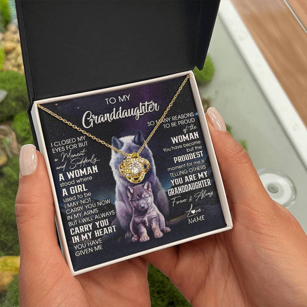 Love Knot Necklace 18K Yellow Gold Finish | 2 | Personalized To My Granddaughter From Grandma Necklace I Close My Eyes Wolf Granddaughter Birthday Gifts Jewelry Christmas Customized Gift Box Message Card | siriusteestore