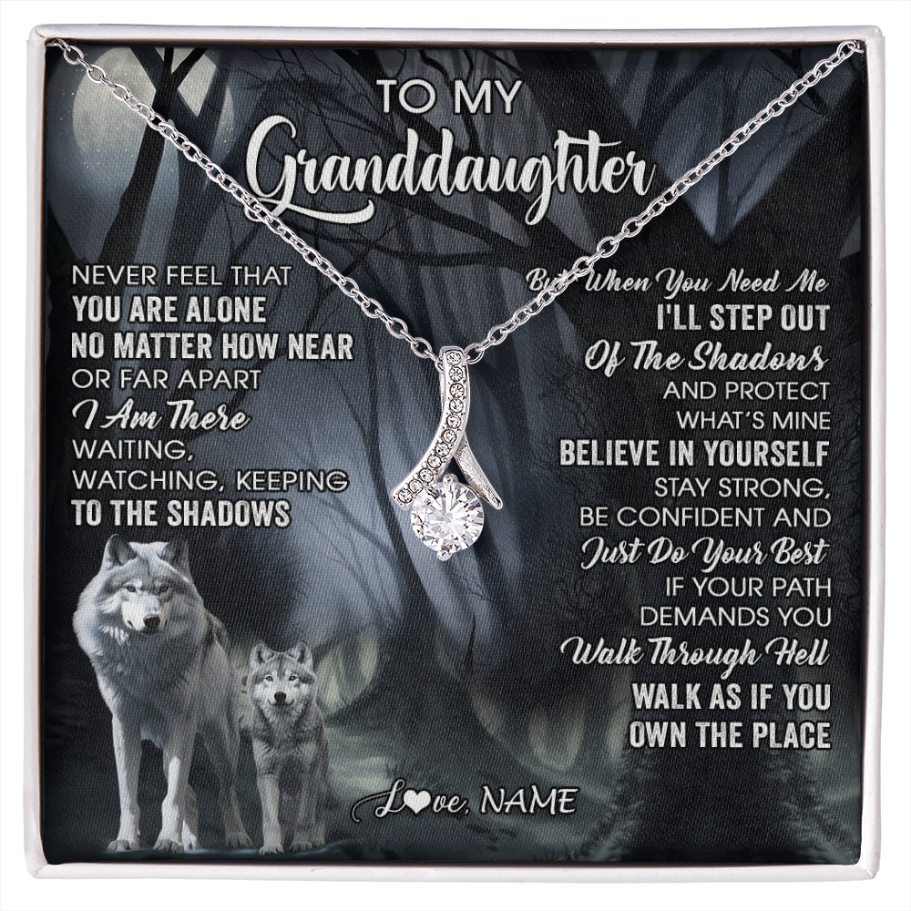 Alluring Beauty Necklace 14K White Gold Finish | 1 | Personalized To My Granddaughter From Grandma Necklace Never Feel That You Are Alone Wolf Birthday Gifts Jewelry Christmas Customized Gift Box Message Card | siriusteestore