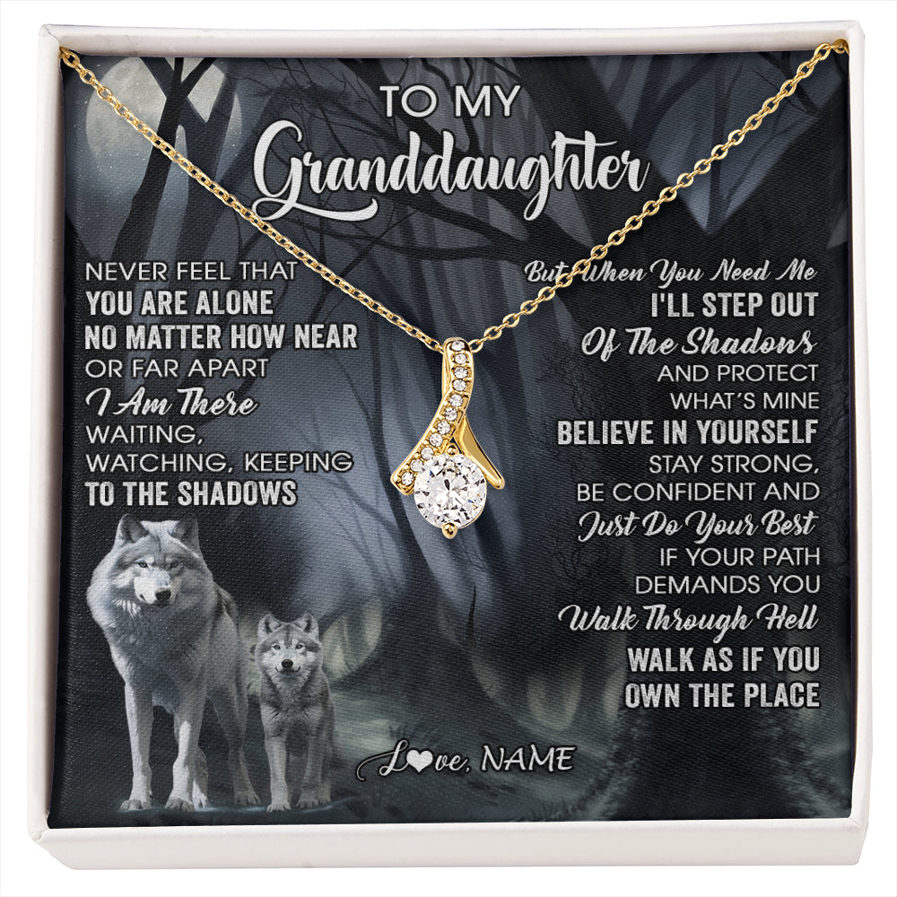 Alluring Beauty Necklace 18K Yellow Gold Finish | 1 | Personalized To My Granddaughter From Grandma Necklace Never Feel That You Are Alone Wolf Birthday Gifts Jewelry Christmas Customized Gift Box Message Card | siriusteestore