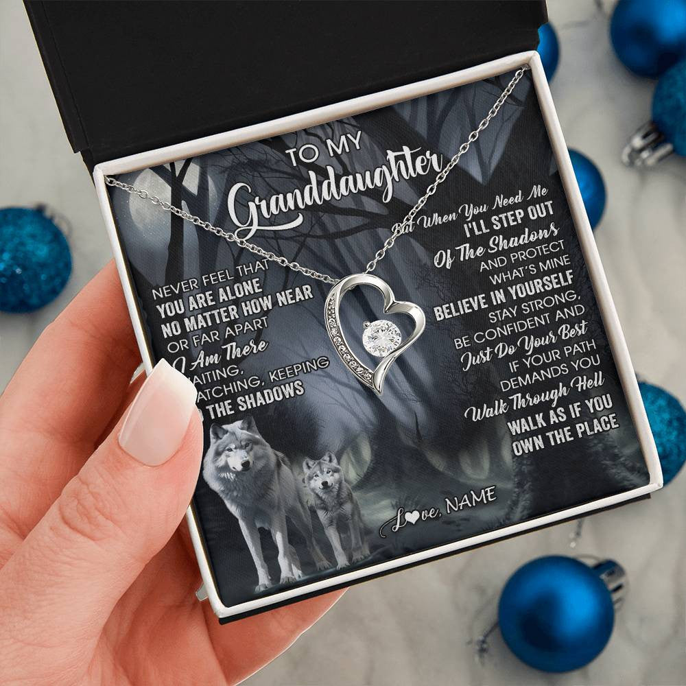 Forever Love Necklace 14K White Gold Finish | 2 | Personalized To My Granddaughter From Grandma Necklace Never Feel That You Are Alone Wolf Birthday Gifts Jewelry Christmas Customized Gift Box Message Card | siriusteestore