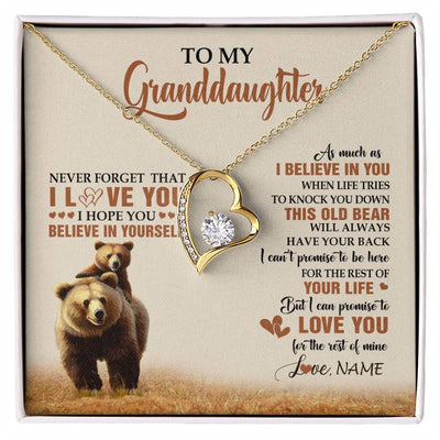 Forever Love Necklace 18K Yellow Gold Finish | 1 | Personalized To My Granddaughter From Grandma Necklace This Old Bear Love You Granddaughter Birthday Graduation Christmas Customized Gift Box Message Card | siriusteestore