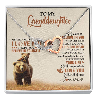 Interlocking Hearts Necklace Stainless Steel & Rose Gold Finish | 1 | Personalized To My Granddaughter From Grandma Necklace This Old Bear Love You Granddaughter Birthday Graduation Christmas Customized Gift Box Message Card | siriusteestore
