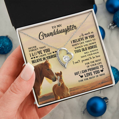 Forever Love Necklace 14K White Gold Finish | 2 | Personalized To My Granddaughter From Grandma Necklace This Old Horse Love You Granddaughter Birthday Gifts Jewelry Christmas Customized Gift Box Message Card | siriusteestore