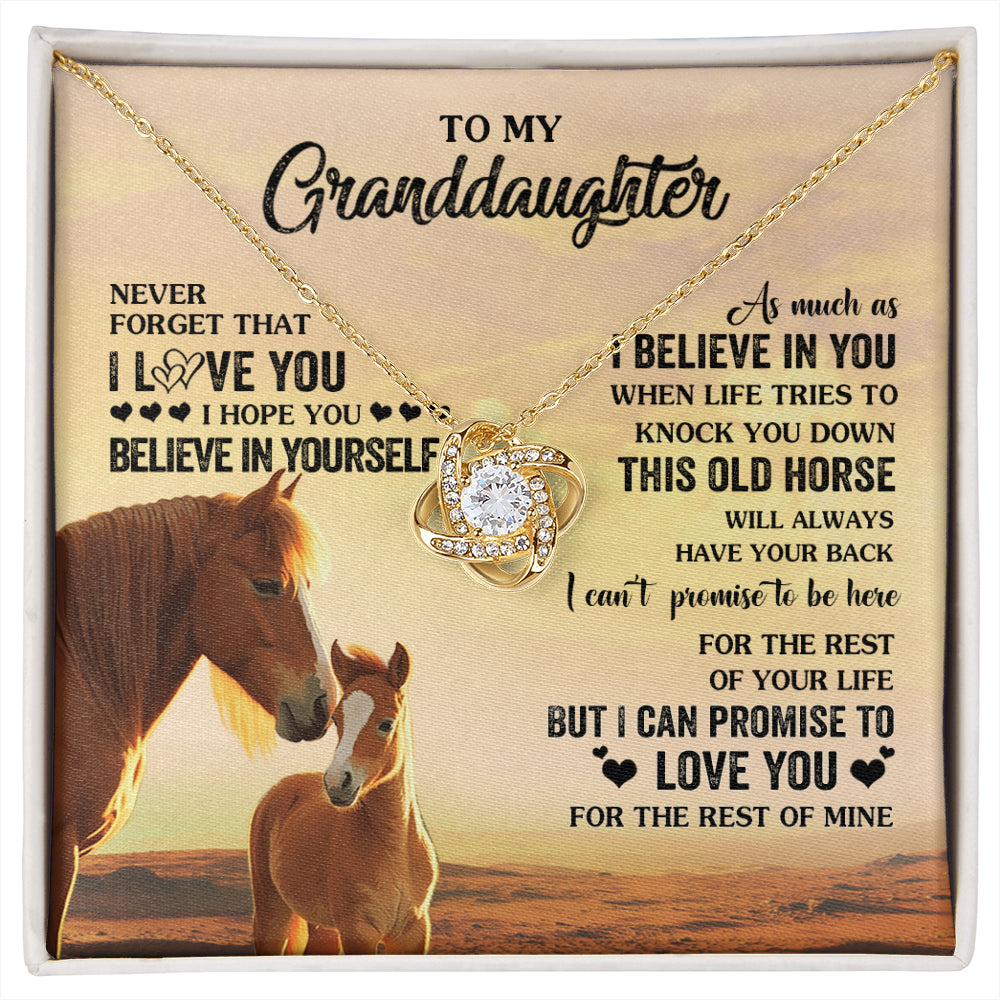 Love Knot Necklace 18K Yellow Gold Finish | 1 | Personalized To My Granddaughter From Grandma Necklace This Old Horse Love You Granddaughter Birthday Gifts Jewelry Christmas Customized Gift Box Message Card | siriusteestore