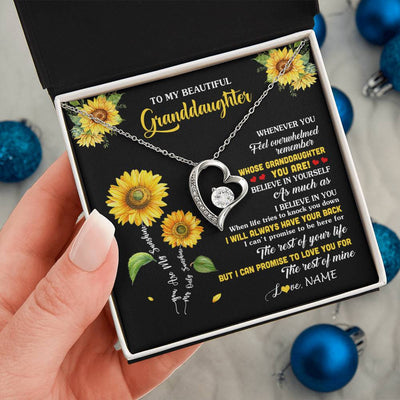 Forever Love Necklace 14K White Gold Finish | 2 | Personalized To My Granddaughter From Grandma Necklace Whenever You Feel Sunflower Granddaughter Birthday Graduation Christmas Customized Gift Box Message Card | siriusteestore