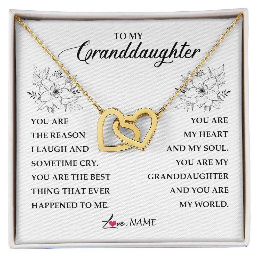 Interlocking Hearts Necklace 18K Yellow Gold Finish | Personalized To My Granddaughter From Grandma You Are My Heart My And My Sould Granddaughter Jewelry Birthday Christmas Customized Gift Box Message Card | siriusteestore