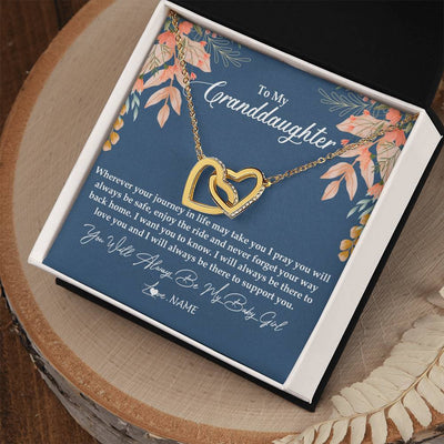 Interlocking Hearts Necklace 18K Yellow Gold Finish | Personalized To My Granddaughter From Grandma You Will Always Be My Baby Girl Granddaughter Jewelry Birthday Christmas Customized Gift Box Message Card | siriusteestore