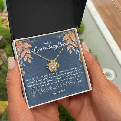 Love Knot Necklace 18K Yellow Gold Finish | Personalized To My Granddaughter From Grandma You Will Always Be My Baby Girl Granddaughter Jewelry Birthday Christmas Customized Gift Box Message Card | siriusteestore