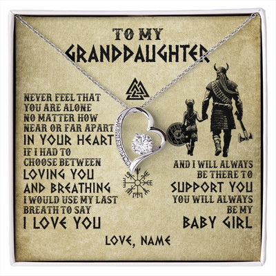 Forever Love Necklace 14K White Gold Finish | 1 | Personalized To My Granddaughter From Grandpa Necklace Viking Never Feel That You Are Alone Viking Birthday Gifts Christmas Customized Gift Box Message Card | siriusteestore
