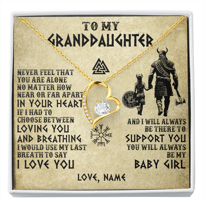 Forever Love Necklace 18K Yellow Gold Finish | 1 | Personalized To My Granddaughter From Grandpa Necklace Viking Never Feel That You Are Alone Viking Birthday Gifts Christmas Customized Gift Box Message Card | siriusteestore