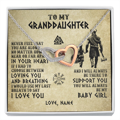 Interlocking Hearts Necklace Stainless Steel & Rose Gold Finish | 1 | Personalized To My Granddaughter From Grandpa Necklace Viking Never Feel That You Are Alone Viking Birthday Gifts Christmas Customized Gift Box Message Card | siriusteestore