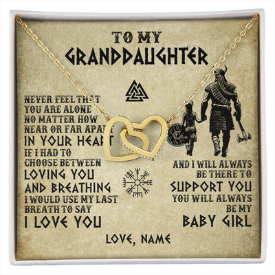 Interlocking Hearts Necklace 18K Yellow Gold Finish | 1 | Personalized To My Granddaughter From Grandpa Necklace Viking Never Feel That You Are Alone Viking Birthday Gifts Christmas Customized Gift Box Message Card | siriusteestore