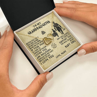 Interlocking Hearts Necklace 18K Yellow Gold Finish | 2 | Personalized To My Granddaughter From Grandpa Necklace Viking Never Feel That You Are Alone Viking Birthday Gifts Christmas Customized Gift Box Message Card | siriusteestore