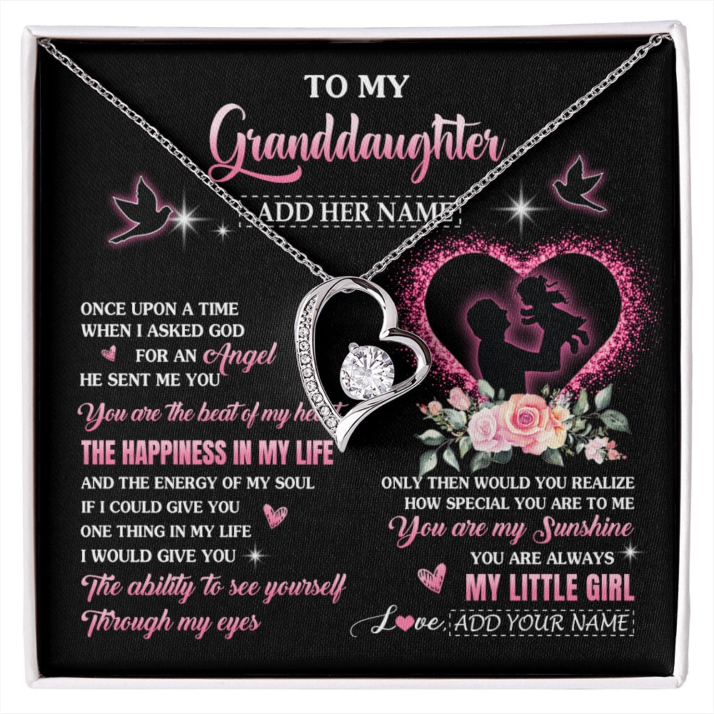 Forever Love Necklace 14K White Gold Finish | 1 | Personalized To My Granddaughter From Grandpa Papa Necklace Once Upon A Time Birthday Graduation Gifts For Granddaughter Gifts Christmas Gift Box Message Card | siriusteestore.myshopify