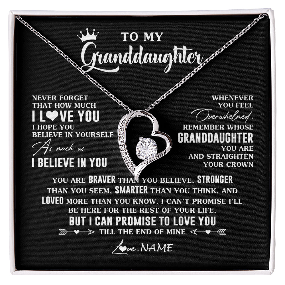 Forever Love Necklace 14K White Gold Finish | 1 | Personalized To My Granddaughter Gifs From Grandma Necklace How Much I Love You Granddaughter Birthday Graduation Christmas Customized Gift Box Message Card | siriusteestore