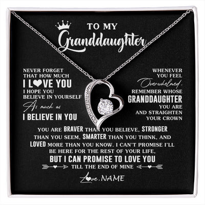 Forever Love Necklace 14K White Gold Finish | 1 | Personalized To My Granddaughter Gifs From Grandma Necklace How Much I Love You Granddaughter Birthday Graduation Christmas Customized Gift Box Message Card | siriusteestore