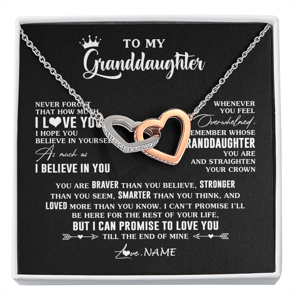 Interlocking Hearts Necklace Stainless Steel & Rose Gold Finish | 1 | Personalized To My Granddaughter Gifs From Grandma Necklace How Much I Love You Granddaughter Birthday Graduation Christmas Customized Gift Box Message Card | siriusteestore