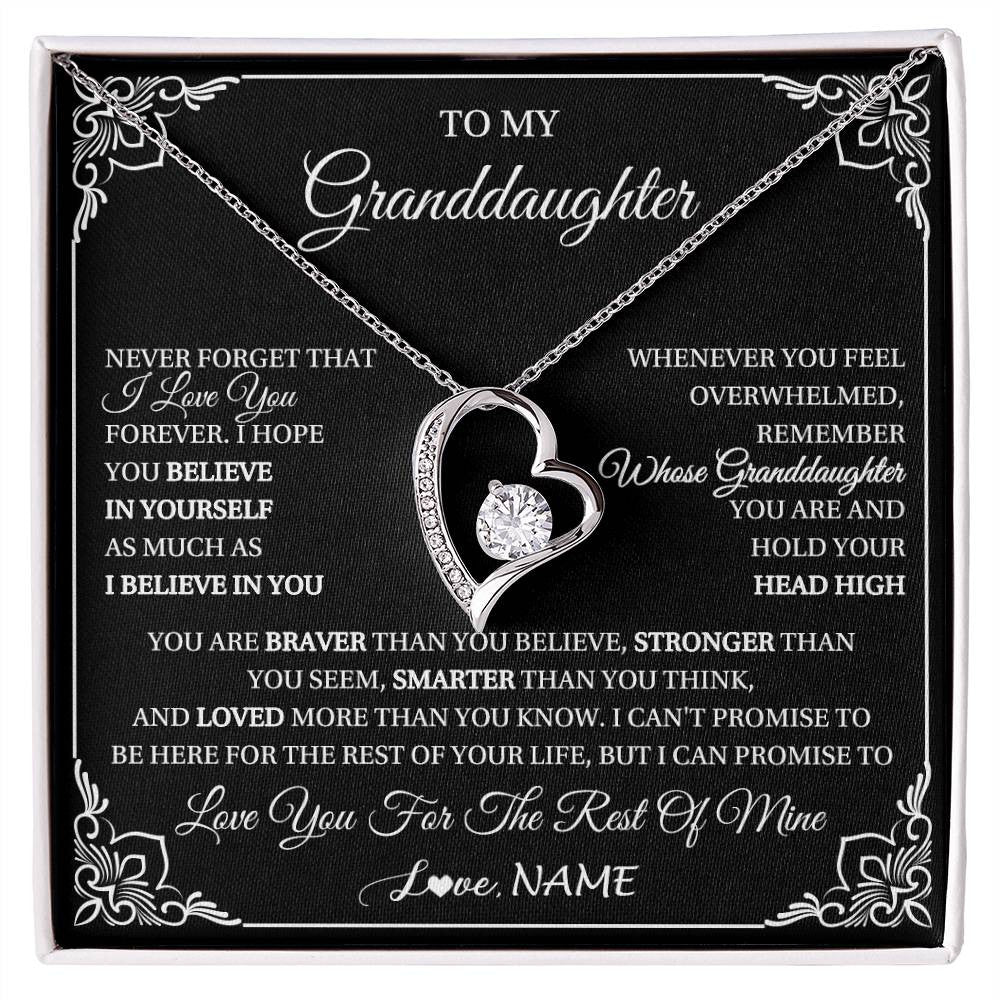 Forever Love Necklace 14K White Gold Finish | 1 | Personalized To My Granddaughter Gift From Grandma Necklace I Love You Believe In You Granddaughter Birthday Gifts Christmas Customized Gift Box Message Card | siriusteestore