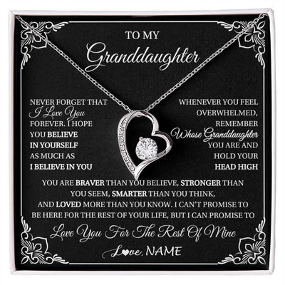 Forever Love Necklace 14K White Gold Finish | 1 | Personalized To My Granddaughter Gift From Grandma Necklace I Love You Believe In You Granddaughter Birthday Gifts Christmas Customized Gift Box Message Card | siriusteestore