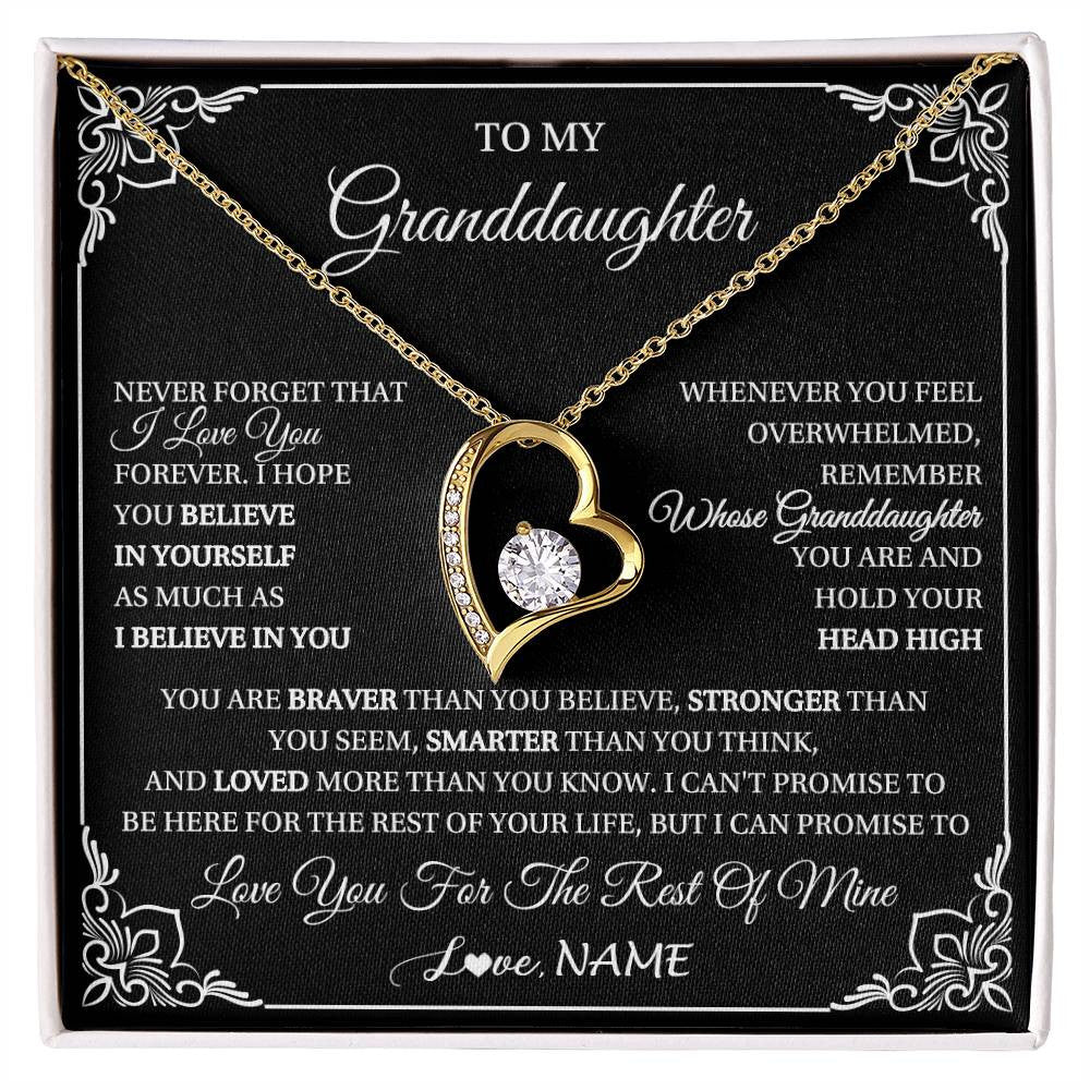 Forever Love Necklace 18K Yellow Gold Finish | 1 | Personalized To My Granddaughter Gift From Grandma Necklace I Love You Believe In You Granddaughter Birthday Gifts Christmas Customized Gift Box Message Card | siriusteestore
